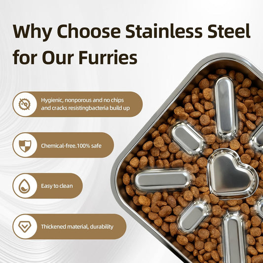 Stainless Steel Slow Feeder Dog Bowls for Medium Large Breeds, 2.5-3 Cups
