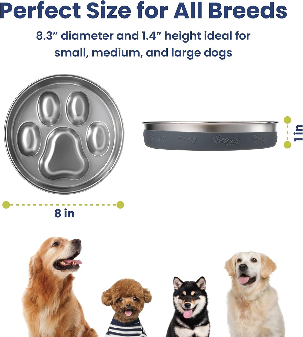 PawsPik 18/8 Stainless Steel Four-Ridge Slow Feeder Dog Bowl