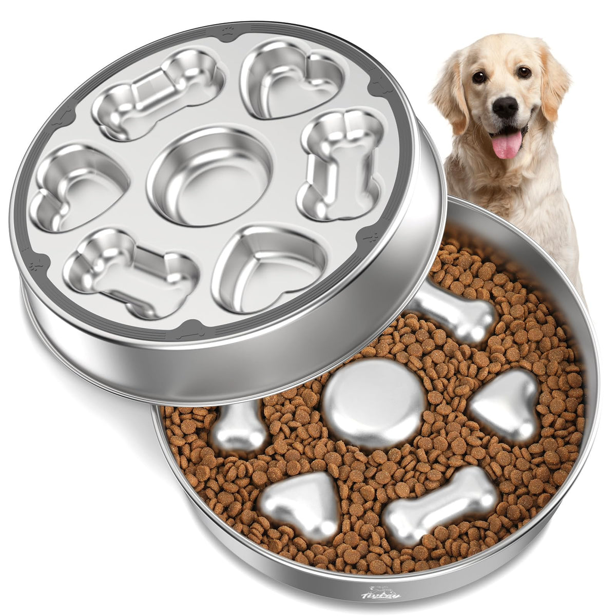 2Pcs Slow Feeder Dog Bowls, 304 Stainless Steel Slow Feeder, 5 Cups