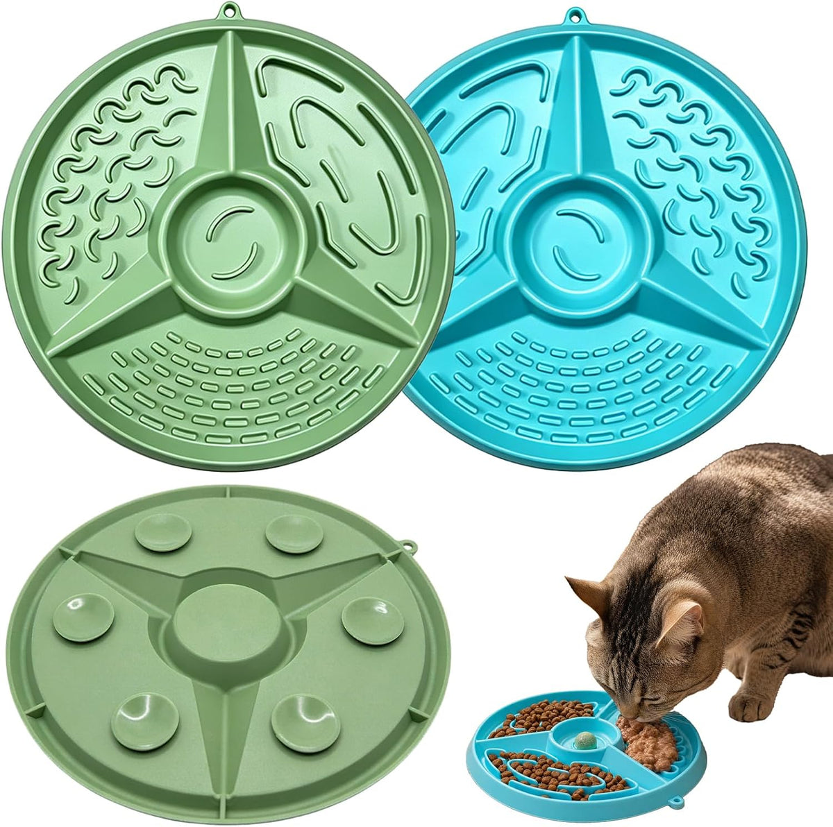 Silicone Slow Feeder Cat Bowl, 2 Pcs Non-Slip Puzzle Interactive Feeder, Food Grade Pet Silicone Bowl Prevent Overeating Anti-Choke, Easy to Clean for Indoor Travel Crate, Suitable for Dry Wet Food