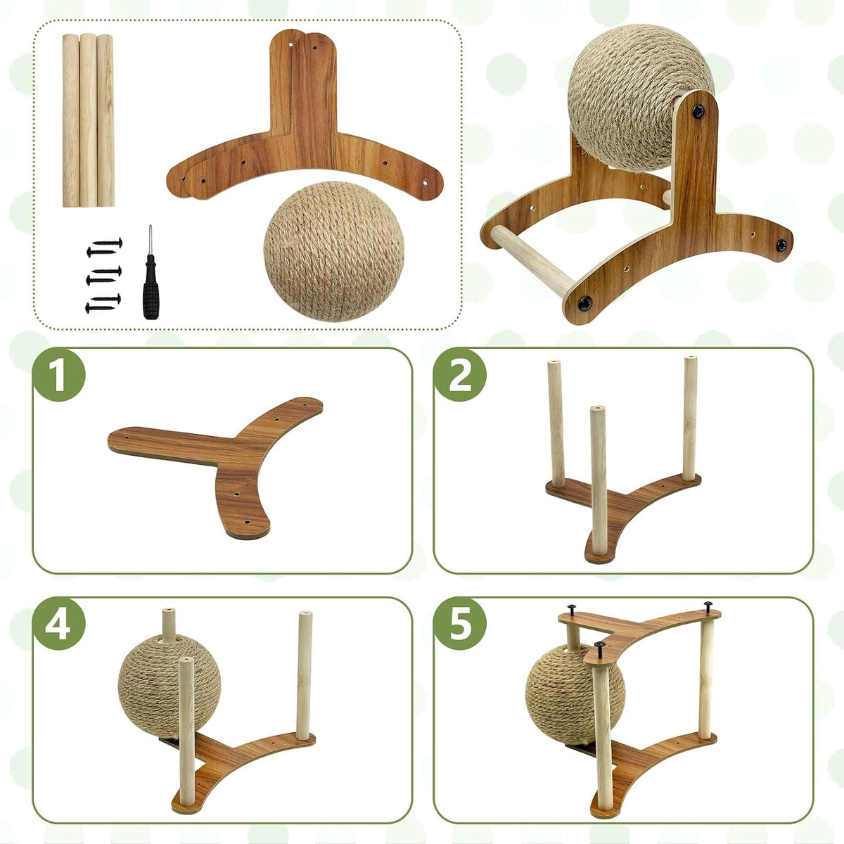 Fhiny Rabbit Scratch Toy, Natural Sisal Rabbit Scratching Ball Sisal Rope Bunny Claw Scratcher Rotating Ball Interactive Toys Nail Scratching Post for Indoor Pets Kittens Ferrets Small Animals