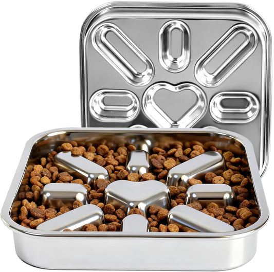Stainless Steel Slow Feeder Dog Bowls for Medium Large Breeds, 2.5-3 Cups