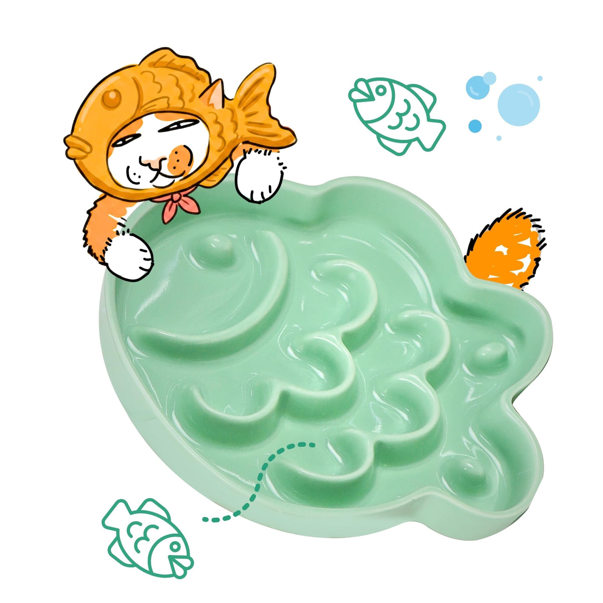 Ceramic Cat Slow Feeder Bowl, Shallow Whisker Friendly Cat Plate for Dry and Wet Food, Puzzle Feeder for Slow Eating, Helps Reduce Vomiting, Microwave & Dishwasher Safe(Green)