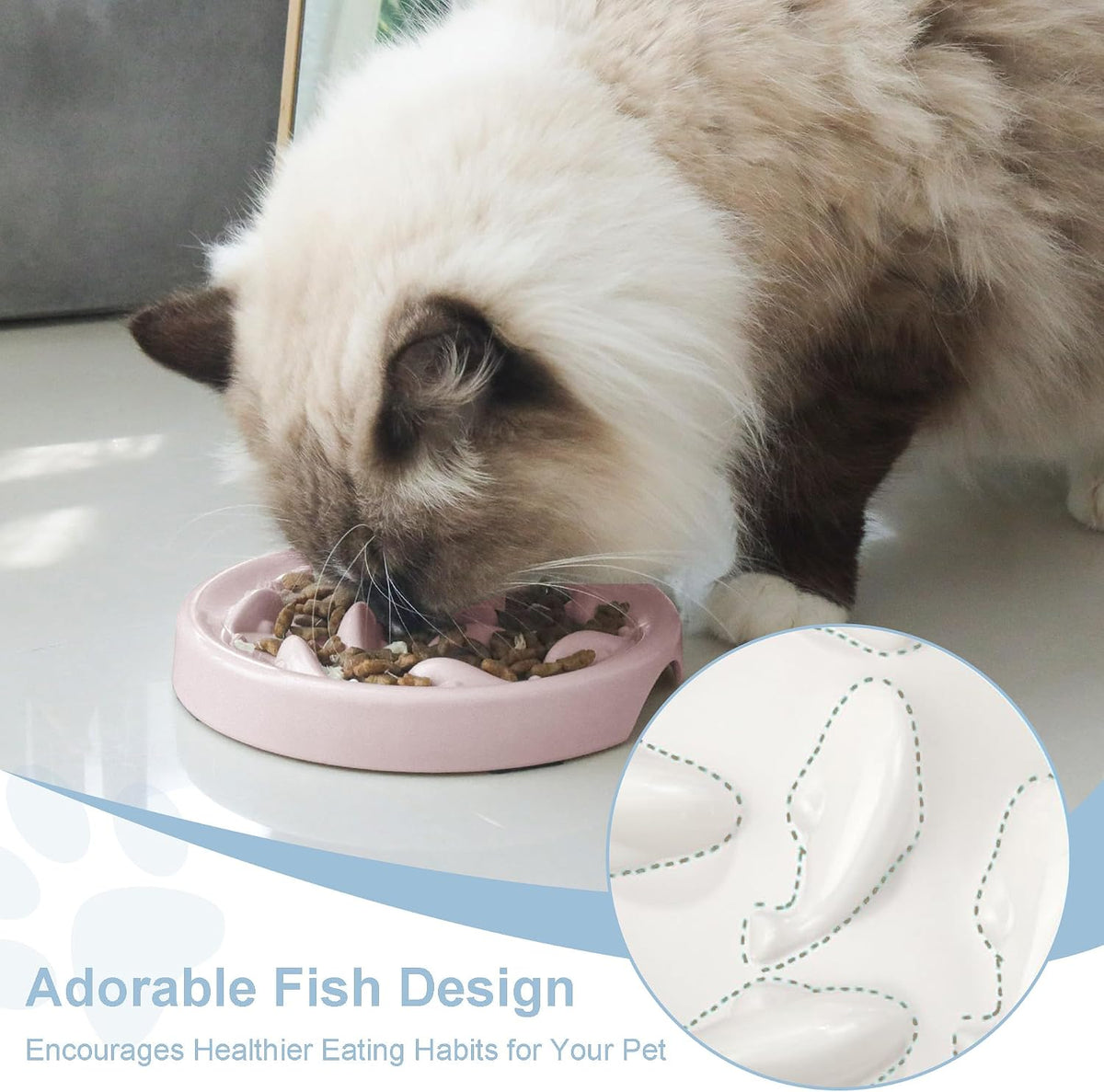 Slow Feeder Bowl for Cats and Small Dogs,Cilkus Fish Pool Design, Fun Interactive Bloat Stop Puzzle Feeder Bowl Healthy Eating Diet Made of Melamine Food Grade Material Dishwasher Safe (Pink)
