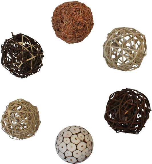 Blue Donuts Decorative Balls for Bowls and Decorative Balls for Centerpiece Bowl Fillers, Assorted Rattan Wicker Balls Orb Grapevine Ball, Vase Fillers, Pack of 6