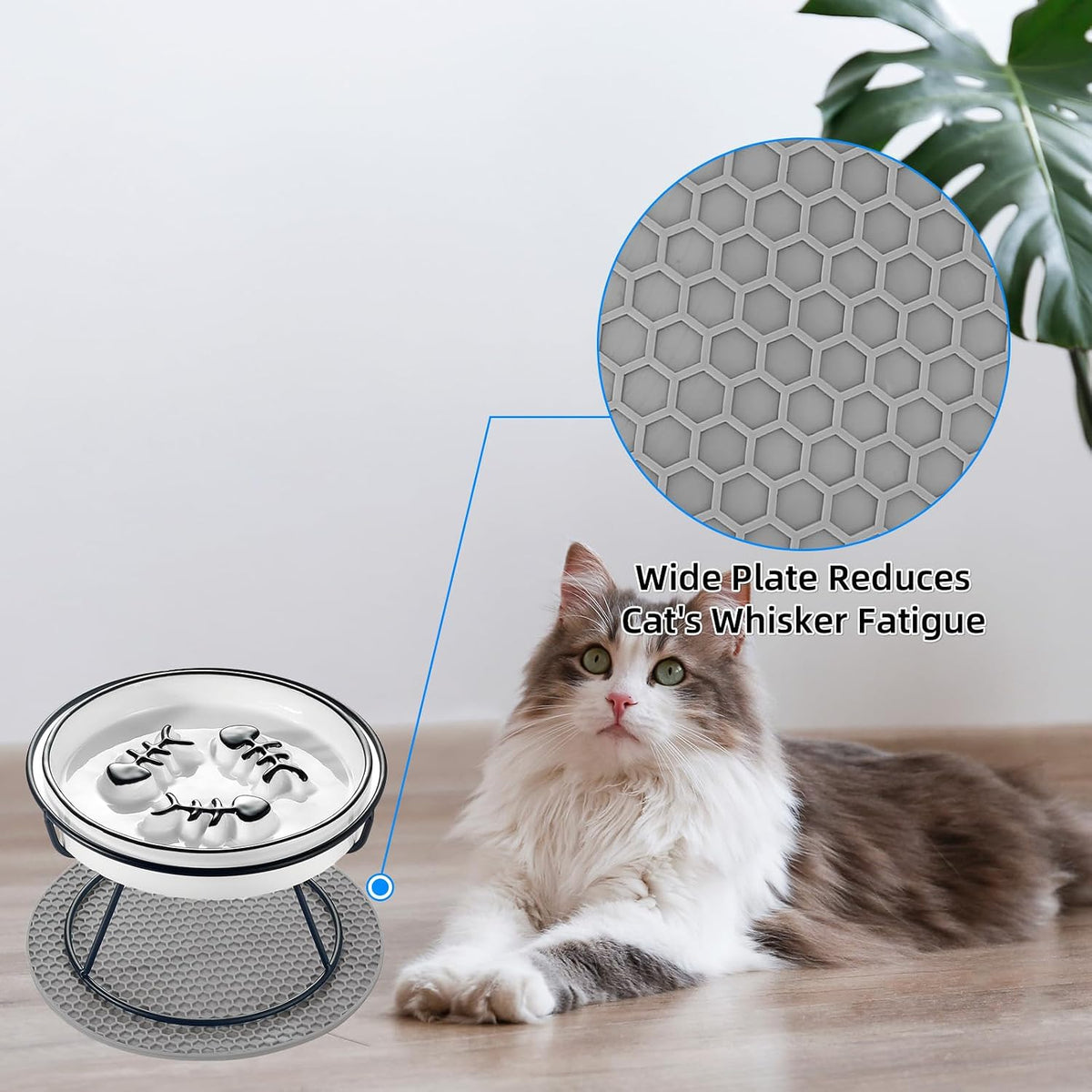 Ceramic Elevated Cat Bowls Set, Anti Vomit, Removable Dishes, Black 2-Pack