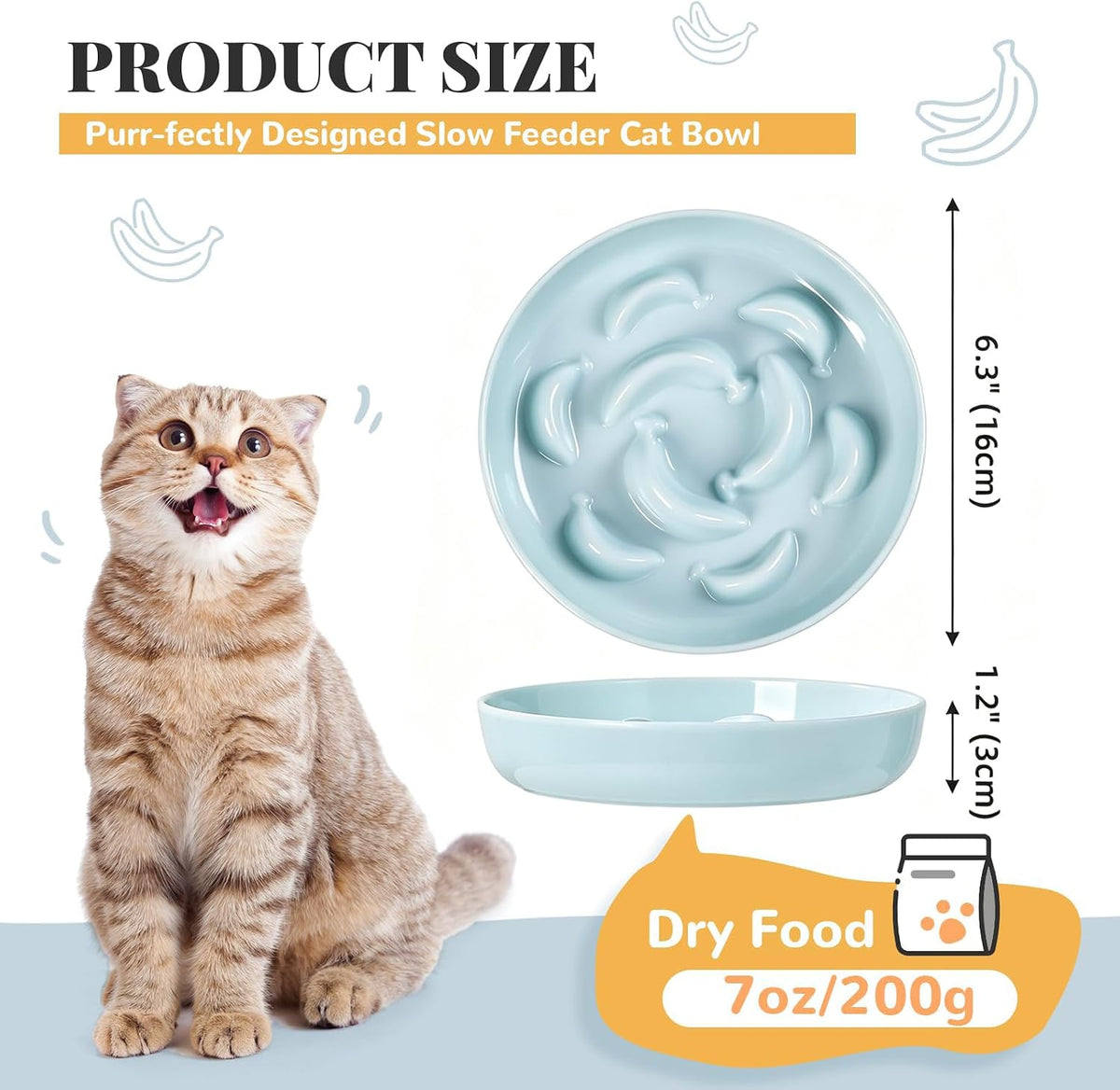 Melamine Cat Slow Feeder Bowl - Pastel Series Cat Plate for Dry and Wet Food - Cute Maze Feeder Dish for Healthy Eating - Dishwasher Safe - 6.3''W x 1.2''H - 7 OZ - Ivory White