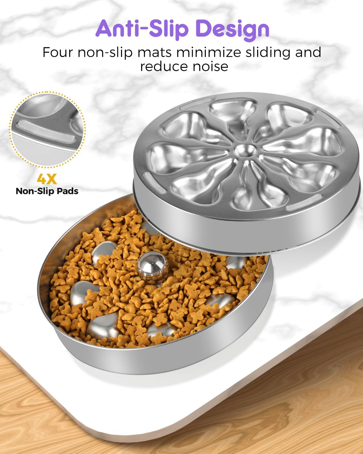 Slow Feeder Dog Bowls – Stainless Steel Non-Slip Metal Bowl for Slow Feeding, 5 Cups Large Capacity, Double-Sided Design for Dry, Wet, or Raw Food, Ideal for Small, Medium, Large Dogs