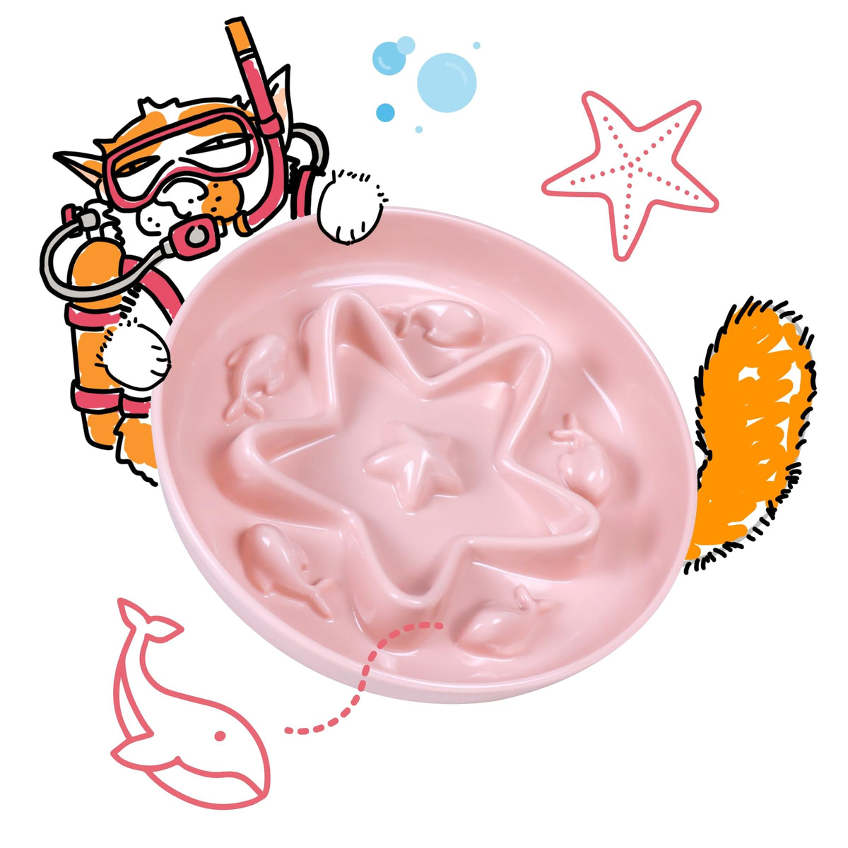 2 Pcs Cat Slow Feeder Bowl – Whisker Friendly Melamine Puzzle Feeding Cat Bowl for Slow Eating – Wet & Dry Food – Dishwasher Safe, Lightweight, Non-Slip (Buttercream + Coral Pink, 6.3'')