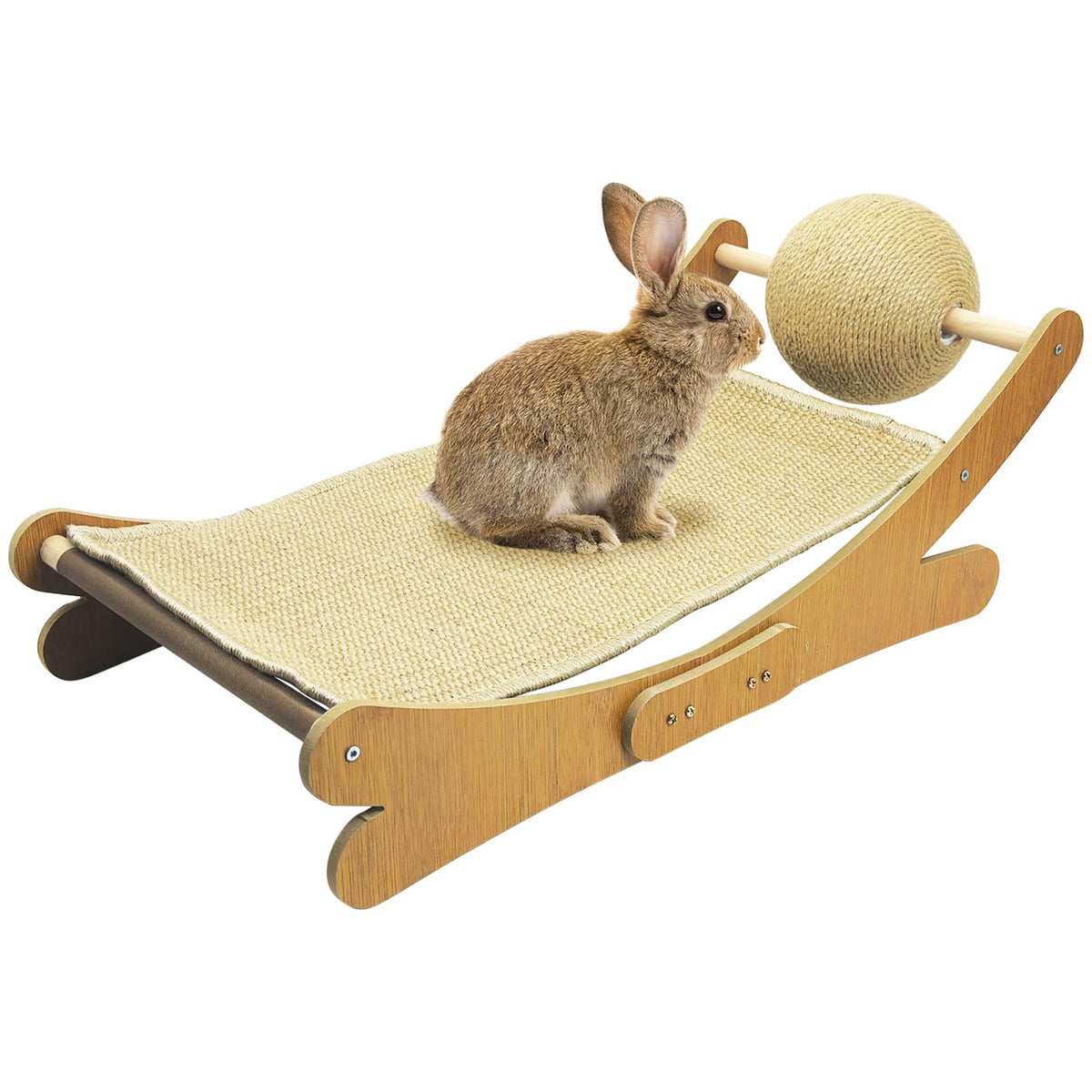 Fhiny Rabbit Scratch Toy, Natural Sisal Rabbit Scratching Ball Sisal Rope Bunny Claw Scratcher Rotating Ball Interactive Toys Nail Scratching Post for Indoor Pets Kittens Ferrets Small Animals