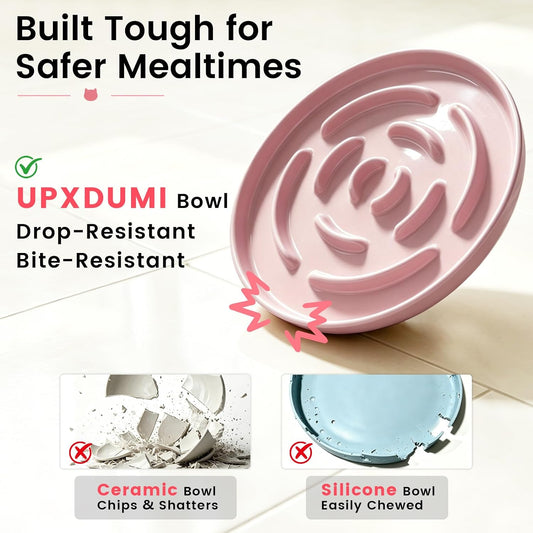 UPXDUMI 6.85'' Wide Shallow Whisker Friendly Slow Feeder Cat Bowl, Pink