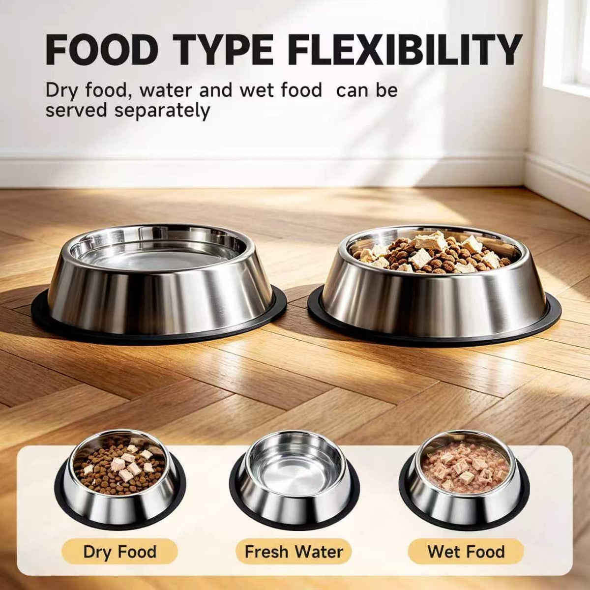 Steel Stainless Metal Cat Dog Pet Food Water Shallow Dish Bowl, 2Pcs