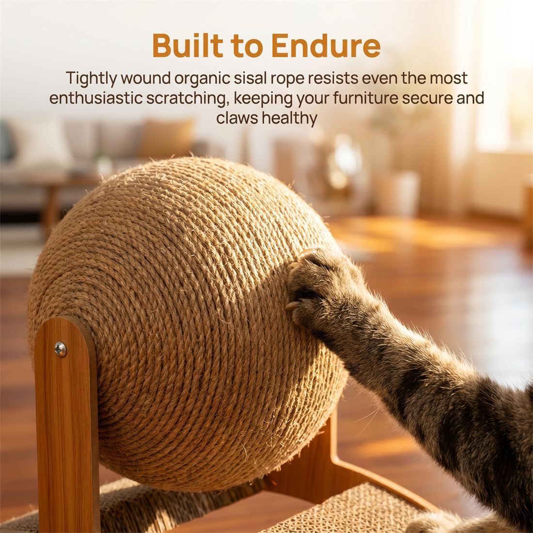 Interactive Cat Scratching Ball on Stand, Wobble Ball Scratcher with Arch Bridge Design, Sisal Rope Scratch Board, Spinning Toy for Indoor Cats (S)