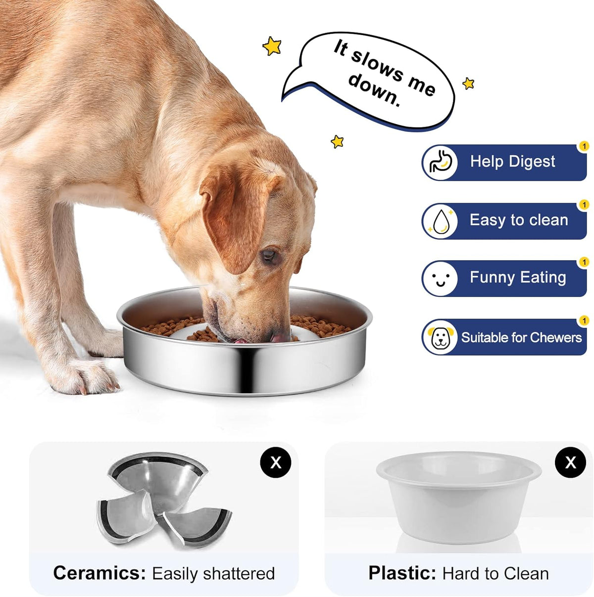 AIPERRO Stainless Steel Slow Feeder Dog Bowl | Metal Dog Food Bowls