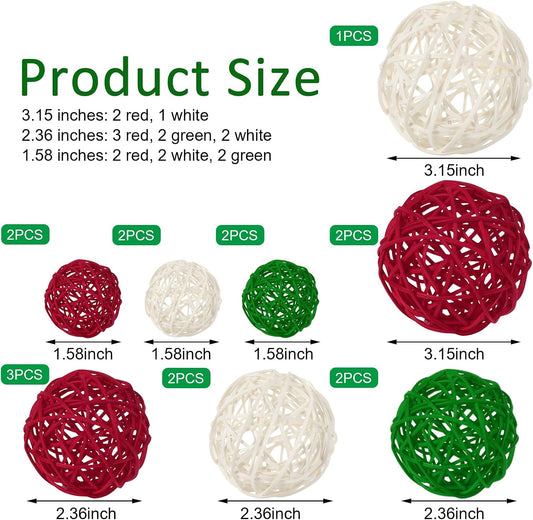 SANNIX 16PCS 3 Sizes Big Wicker Rattan Balls Christmas Ornaments Party