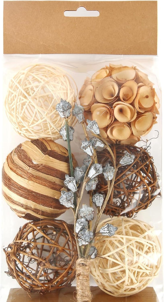 Decorative Bowl & Vase Filler Balls for Home Decor, Set of 6 PCS Natural Tone Rattan Wicker Balls Centerpieces Decoration, Decorative Orbs Vase Bowl Filler for Table Centerpieces