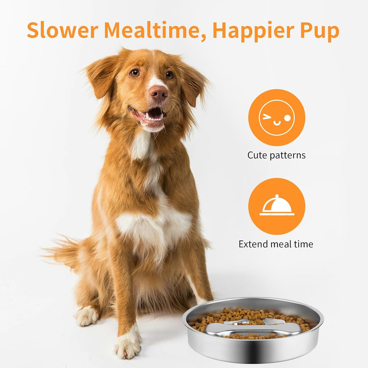 Novery Non-Slip Stainless Steel Slow Feeder Dog Bowl, 2-Cups