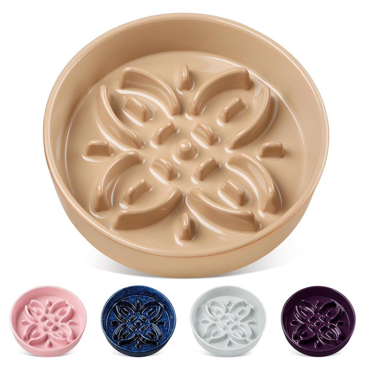 vancasso Ceramic Slow Feeder Dog Bowls, Puzzle Dog Food Bowls with Floral Maze, Anti -Slip Pet Food Dish for Small Breed, 0.6 Cups, Pink