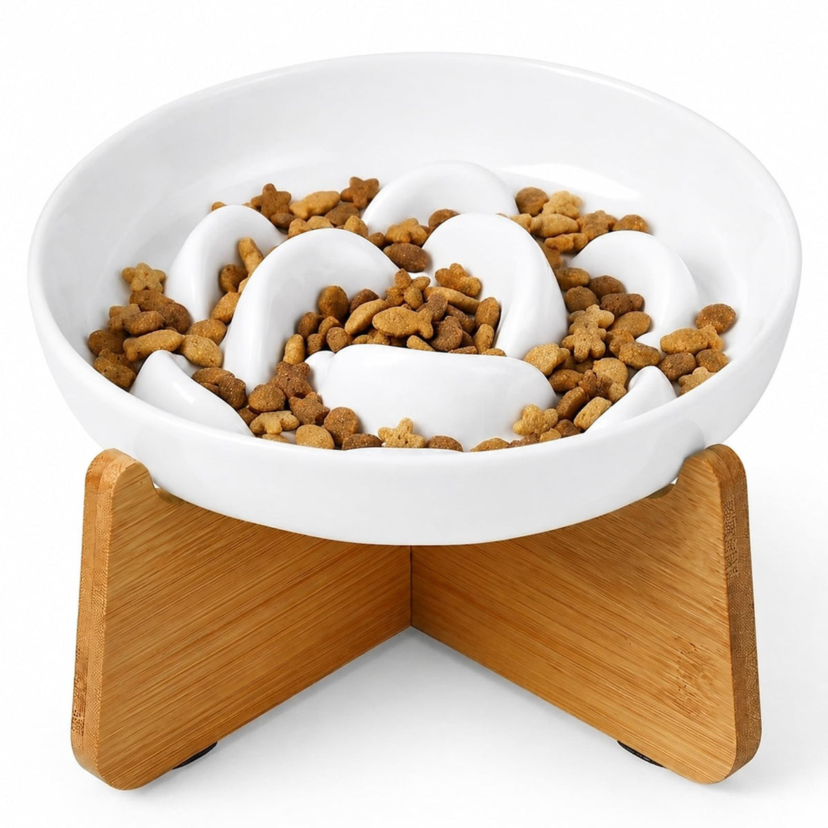 Melamine Cat Slow Feeder Bowl - Pastel Series Cat Plate for Dry and Wet Food - Cute Maze Feeder Dish for Healthy Eating - Dishwasher Safe - 6.3''W x 1.2''H - 7 OZ - Ivory White
