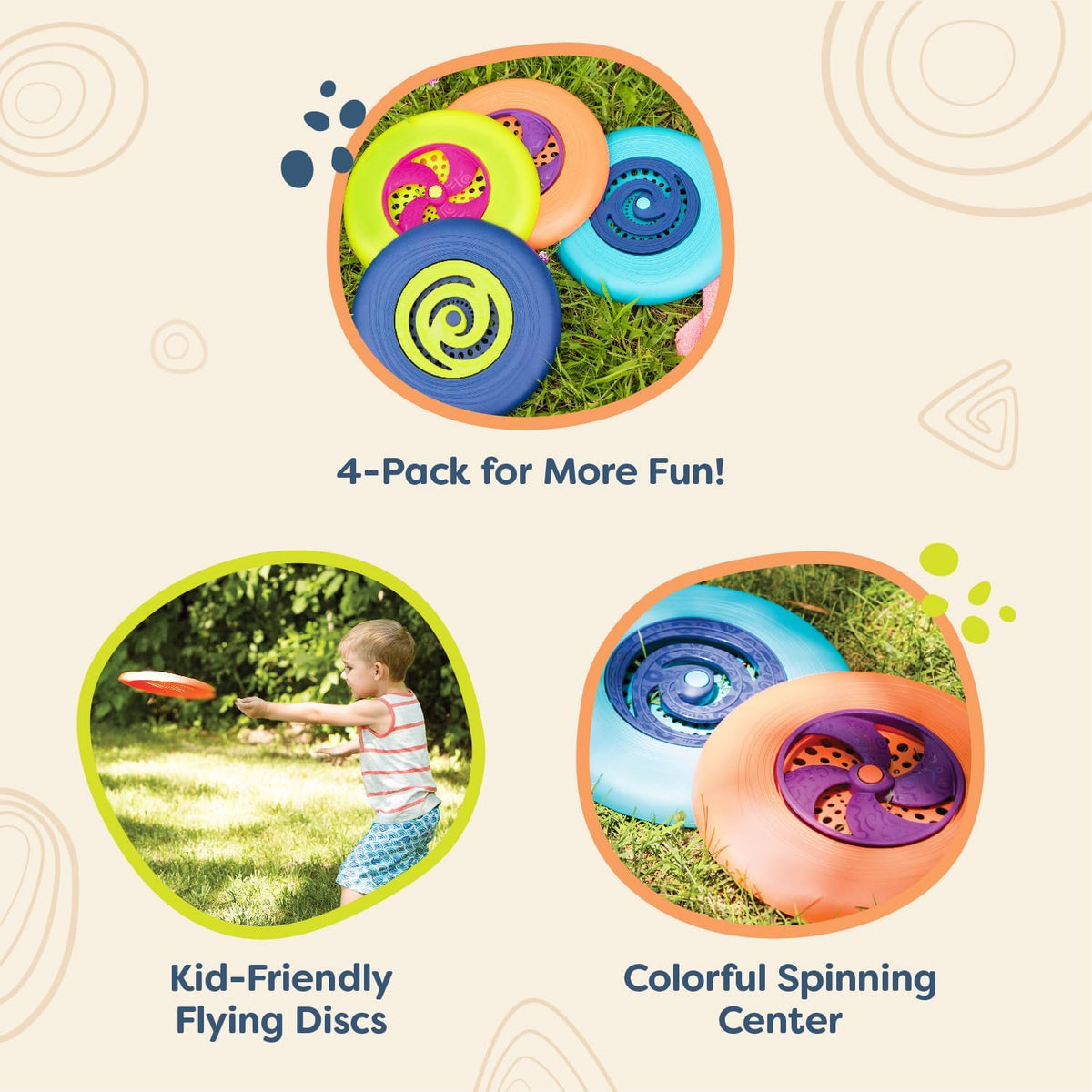 B. toys Flying Disc Set, Disc-Oh! 4 Colorful Discs, 4 Discs, Summer