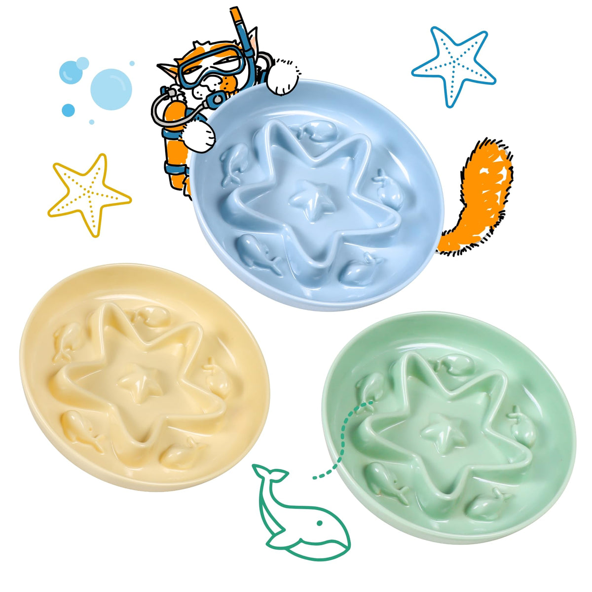 2 Pcs Cat Slow Feeder Bowl – Whisker Friendly Melamine Puzzle Feeding Cat Bowl for Slow Eating – Wet & Dry Food – Dishwasher Safe, Lightweight, Non-Slip (Buttercream + Coral Pink, 6.3'')
