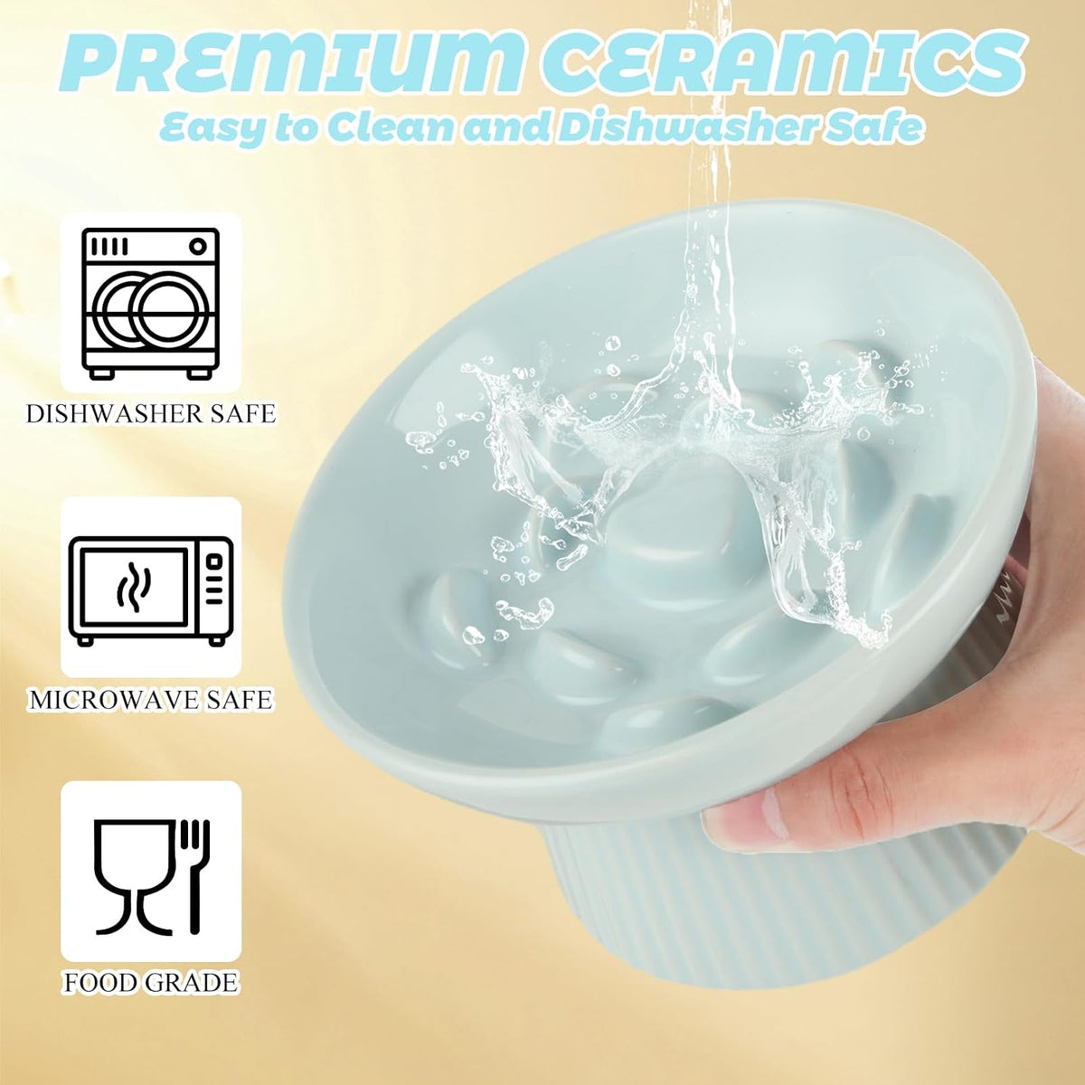 STARVAST 2 Pack Ceramic Slow Feeder Cat Bowl, Elevated