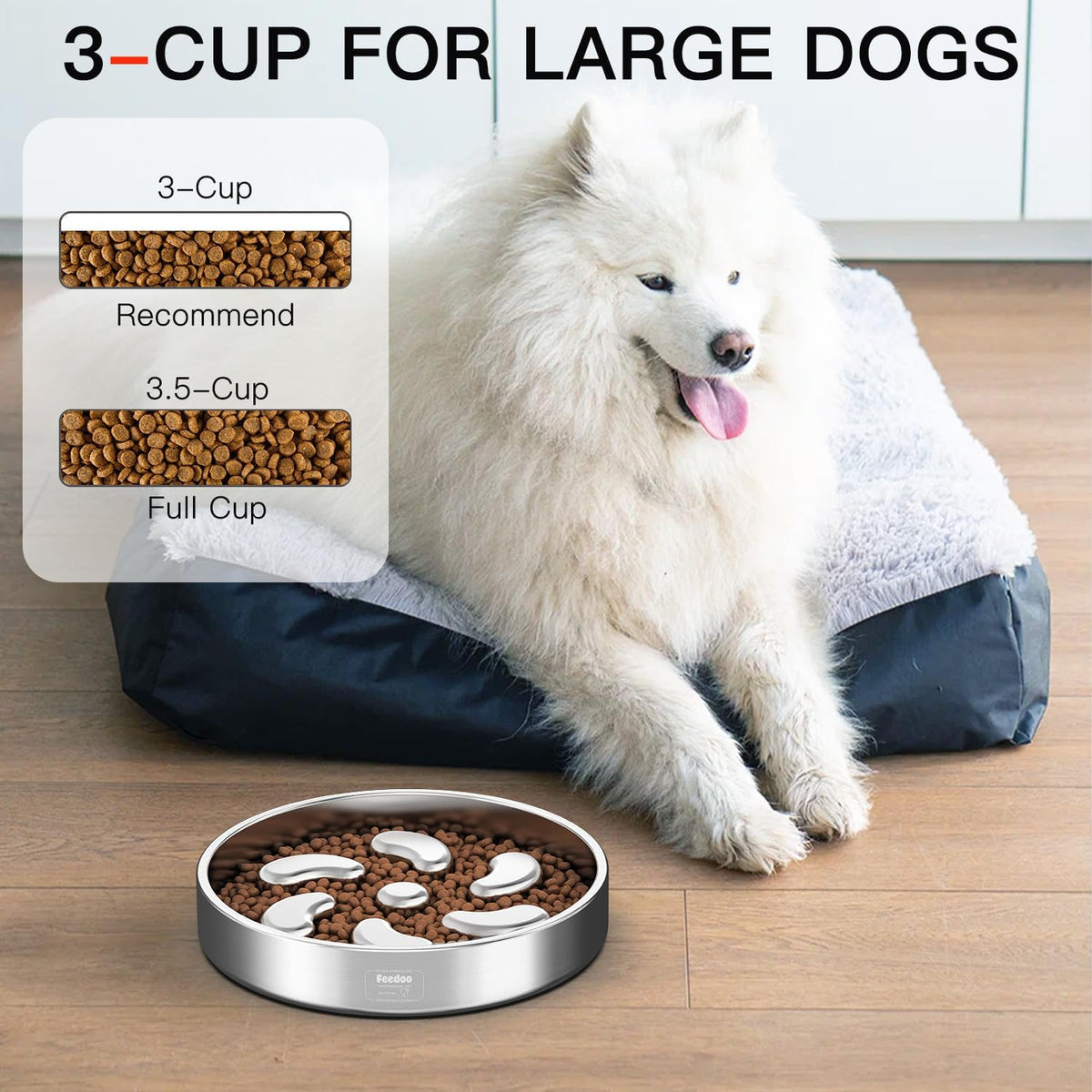 Feedoo Slow Feeder Dog Bowl-3Cups for Large Breeds, Double Wall Food-Grade Stainless Steel, Heavy Duty with Non-Slip Rubber Base, Puzzle Maze Bowl to Slow Down Eating