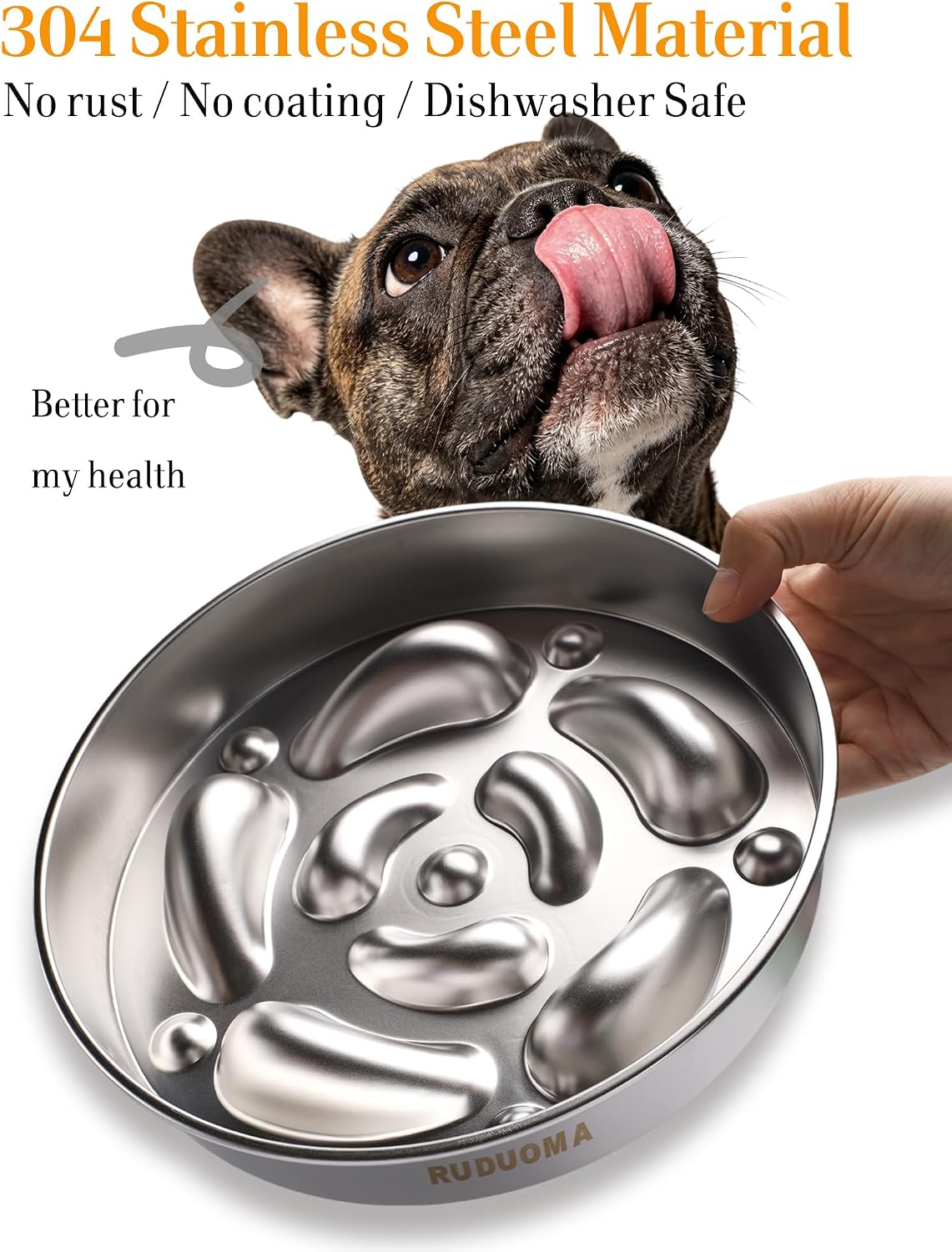 Stainless Steel Slow Feeder Dog Bowls, Flat Faced Short Snout Dogs