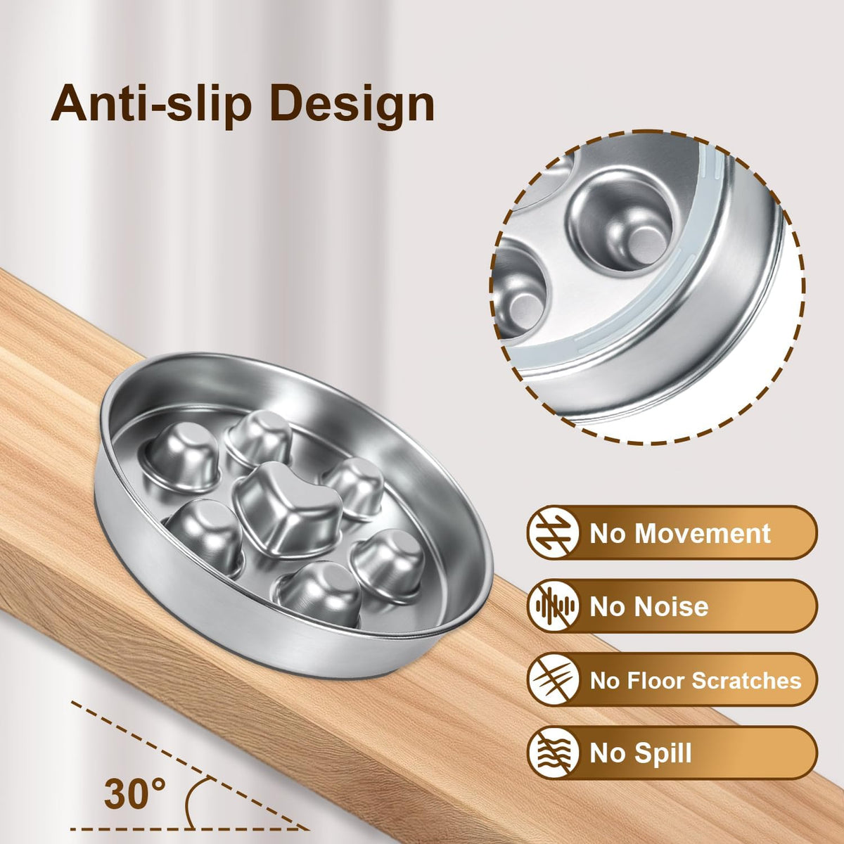 304 Stainless Steel Slow Feeder Dog Bowl with Cleaning Kit for Medium Dogs