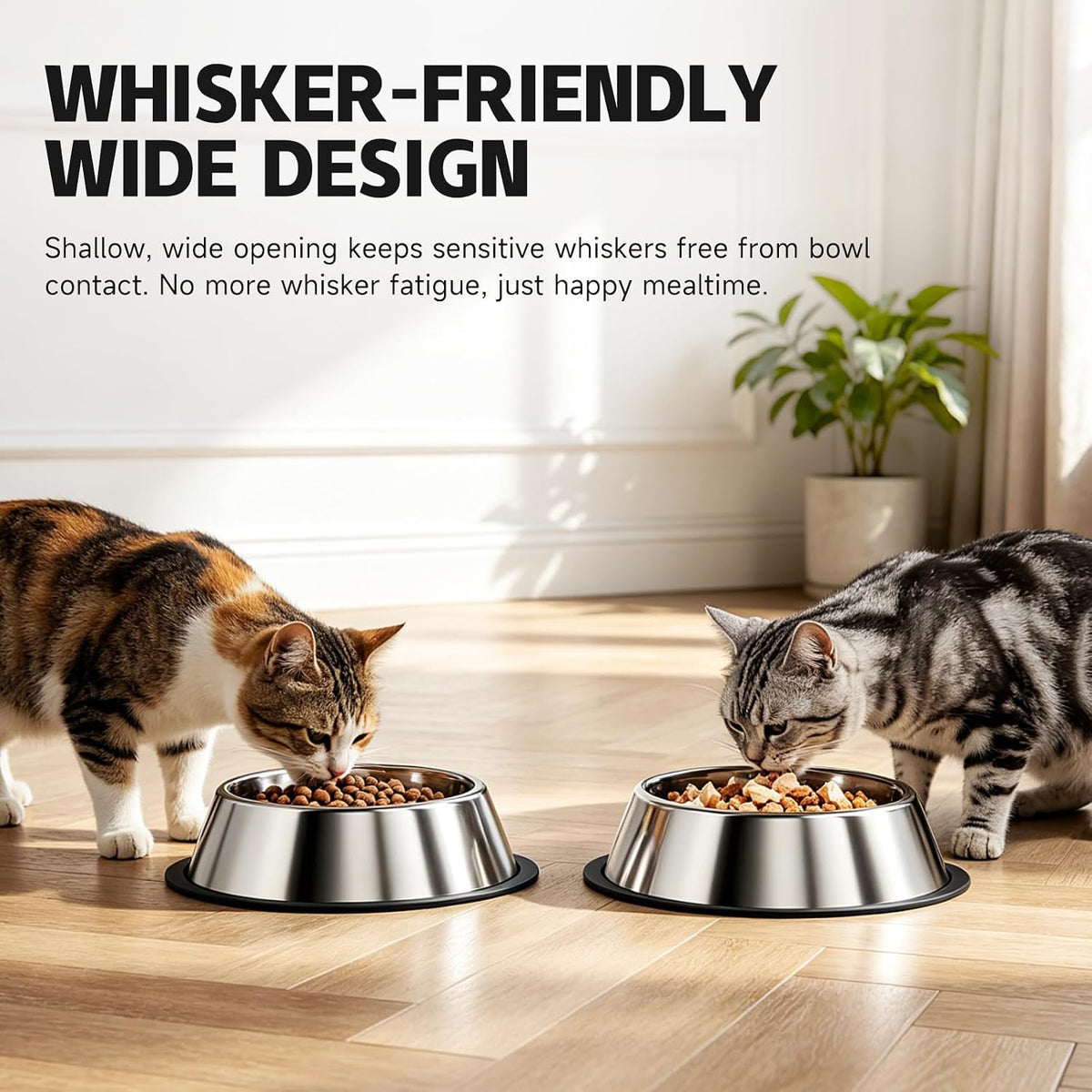 Steel Stainless Metal Cat Dog Pet Food Water Shallow Dish Bowl, 2Pcs