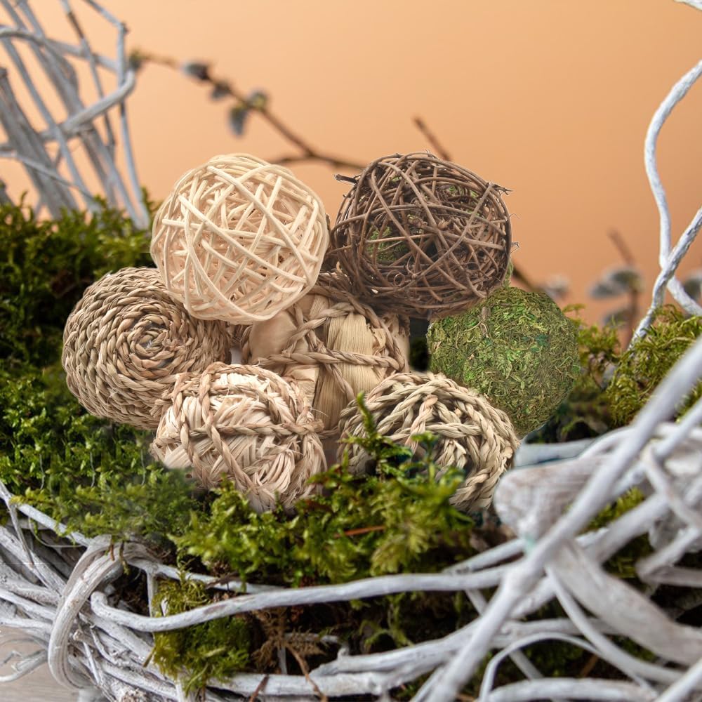 Decorative Filler Balls for Centerpiece 8PCS, Decorative Wicker Rattan Balls Natural Tones Vase & Bowl Fillers Decorative Balls for Home Tabletop Decor Garden Wedding
