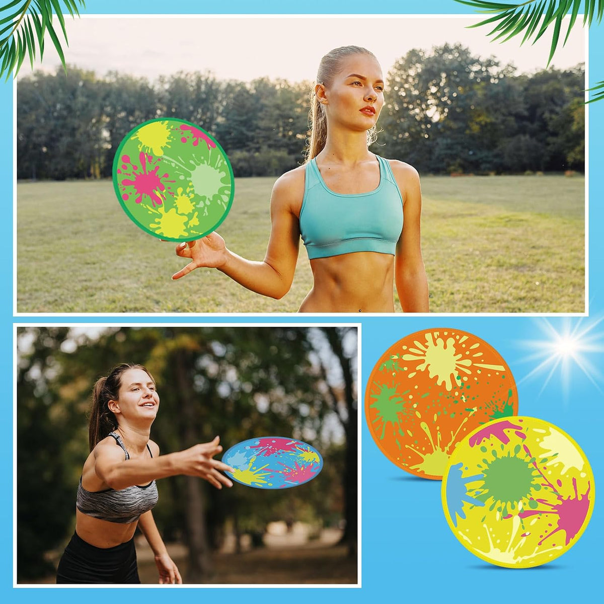 Gejoy 24 Pcs Splash Pattern Flying Disc Folding Hand Fan 8 Styles