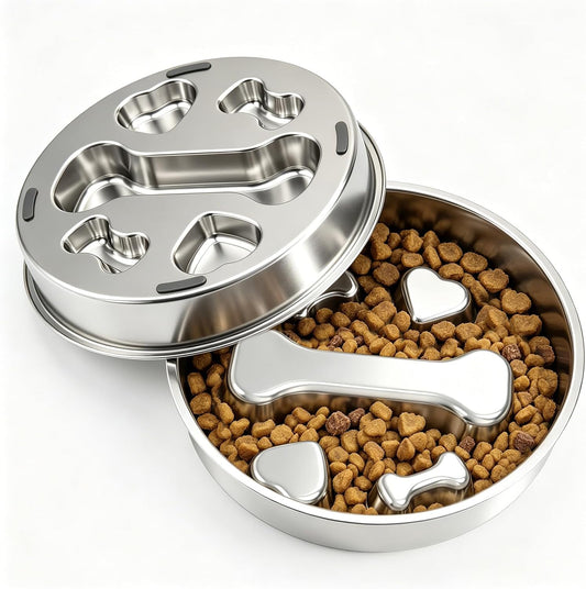 Stainless Steel Slow Feeder Dog Bowl, Non-Slip, 2 Cups