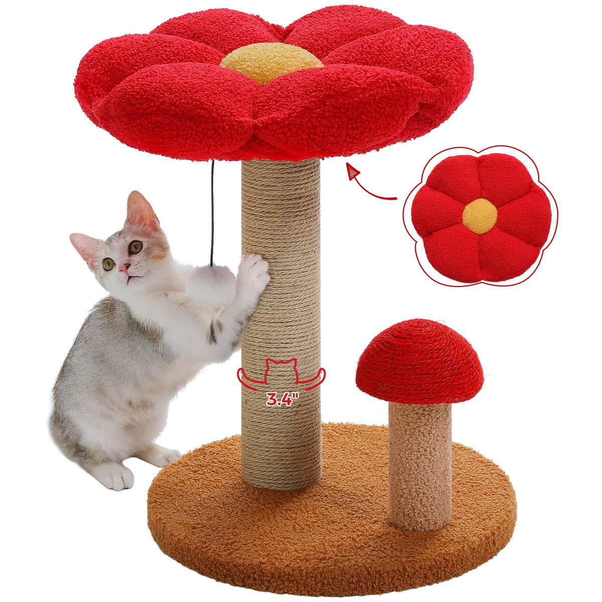 PETEPELA Mushroom Cat Scratching Post for Kittens & Small Cats, Brown