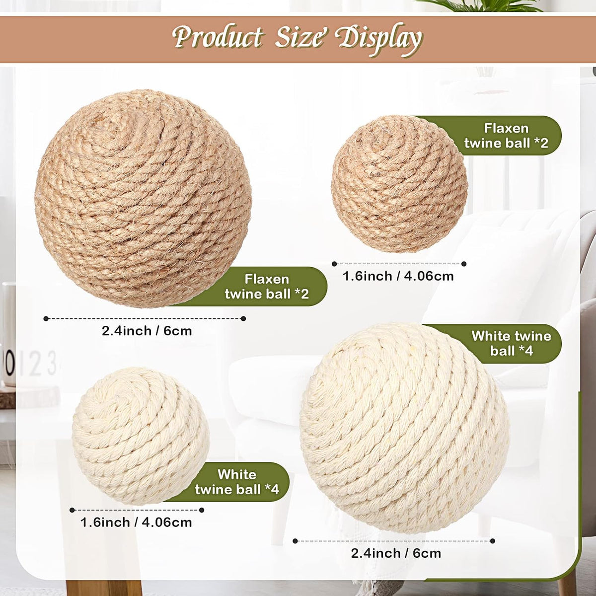 Jetec 18 Pcs Decorative Balls for Centerpiece Bowls Green Moss Balls and Rope Cord Bowl Fillers for Home Vase Garden Wedding Farmhouse Rustic Party Table Decor(Simple Style)