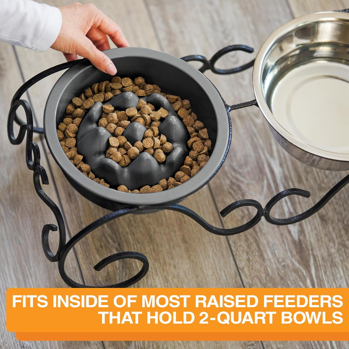 The Niner Slow Feed Bowl - Raised Peaks Slow Down Pets Eating - Fits Elevated Feeders Including Neater Feeder Large Sizes - Gentle on Teeth and Gums - Holds up to 2 Cups (Gunmetal Grey)