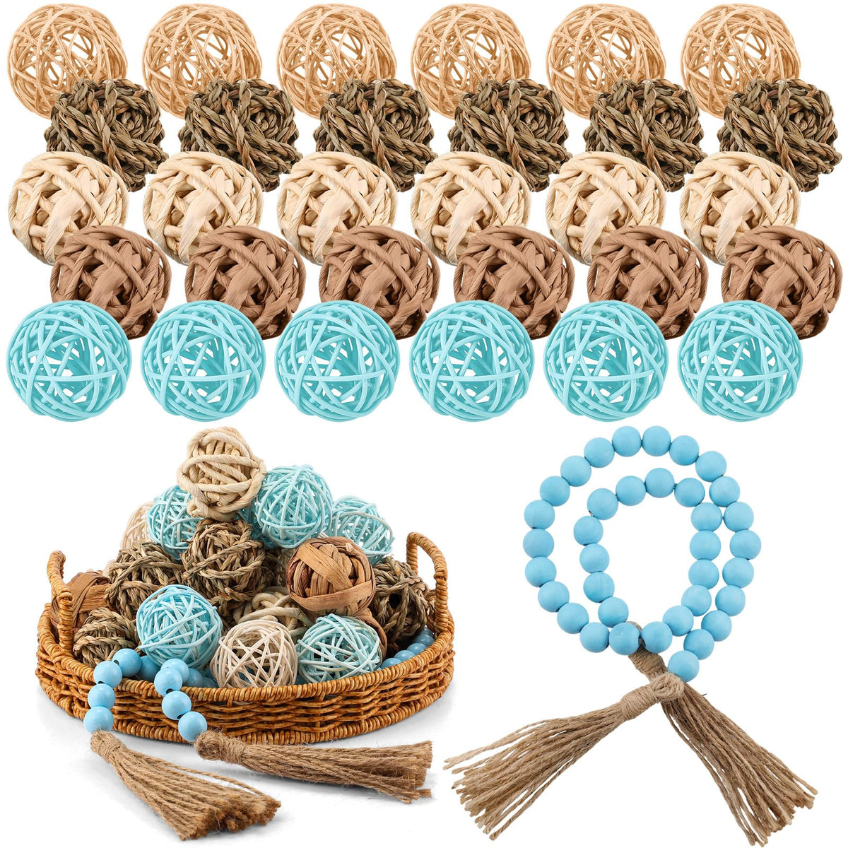 Halloscume 31 Pcs Wicker Rattan Decorative Balls, Brown
