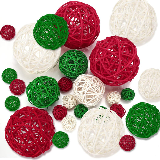 SANNIX 16PCS 3 Sizes Big Wicker Rattan Balls Christmas Ornaments Party