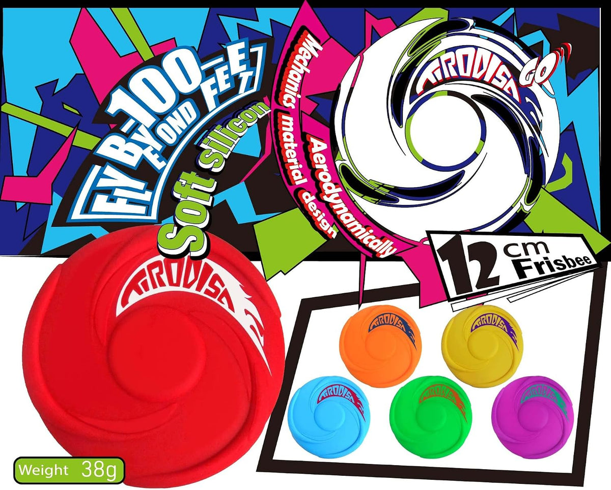 AMAZING TOYZ Tirodisc GO Mini Frisbee Flying Disc Set Pack, 12cm Soft Silicone Golf Disc for Party Games, Beach, Park Portable Pocket-Sized Toy, Easy Clean & Safe Catch