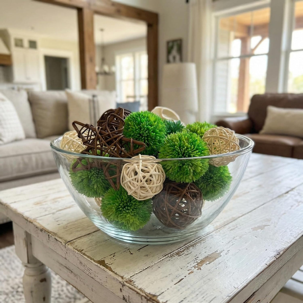 19 Pcs Moss Rattan Balls Set Decorative Balls for Vase Bowl Filler Rustic Farmhouse Home Decor No Shedding