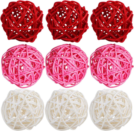 STMK 9 Pcs 3 Inch Valentine’s Day Rattan Balls Decorative, Wedding Wicker Balls Decorations for Valentine’s Day Decor DIY Vase Bowl Filler Wedding Decoration