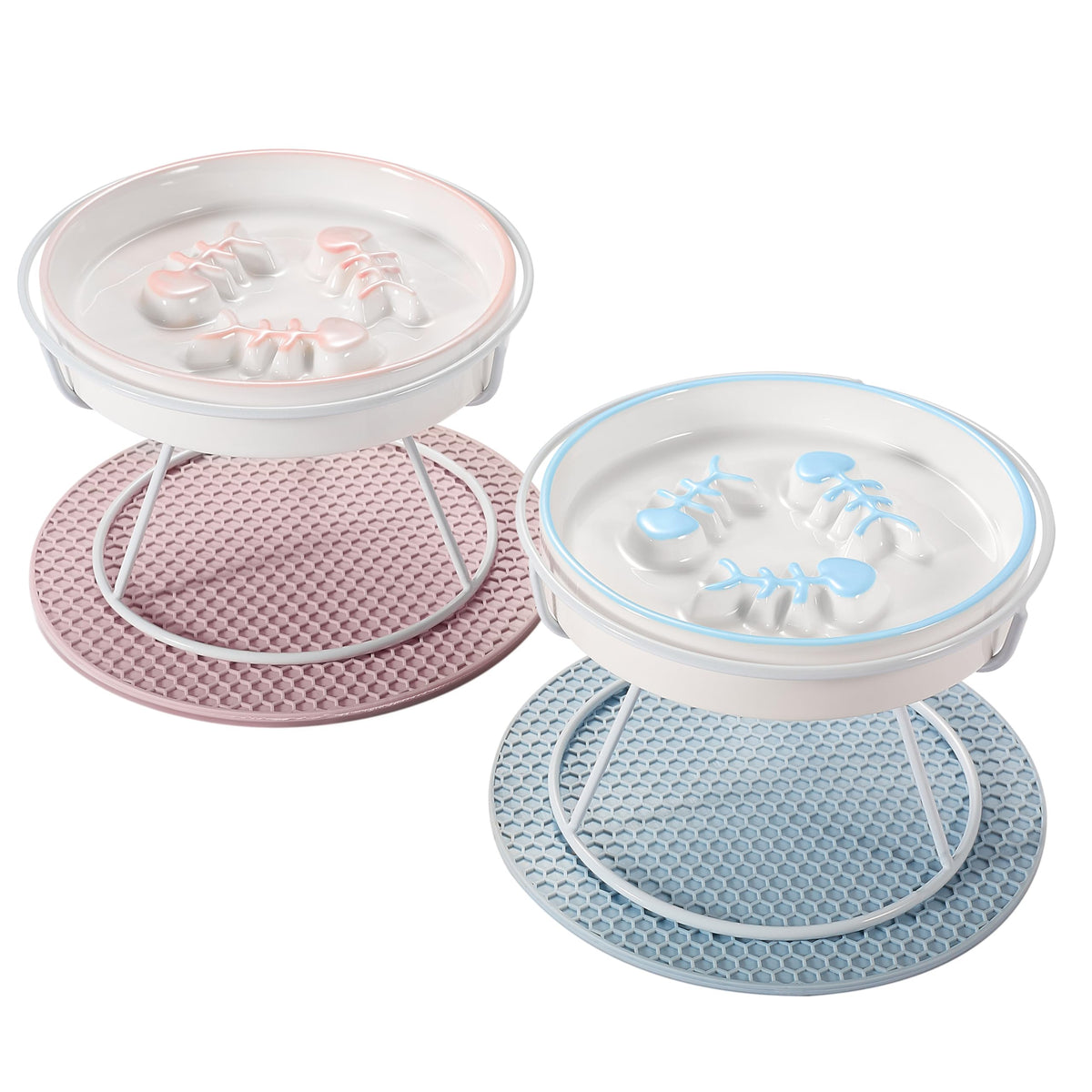 Ceramic Elevated Slow Feeder Cat Bowl, Anti Vomit, Removable Dish Pink