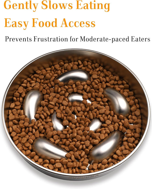 Stainless Steel Slow Feeder Dog Bowls, Flat Faced Short Snout Dogs