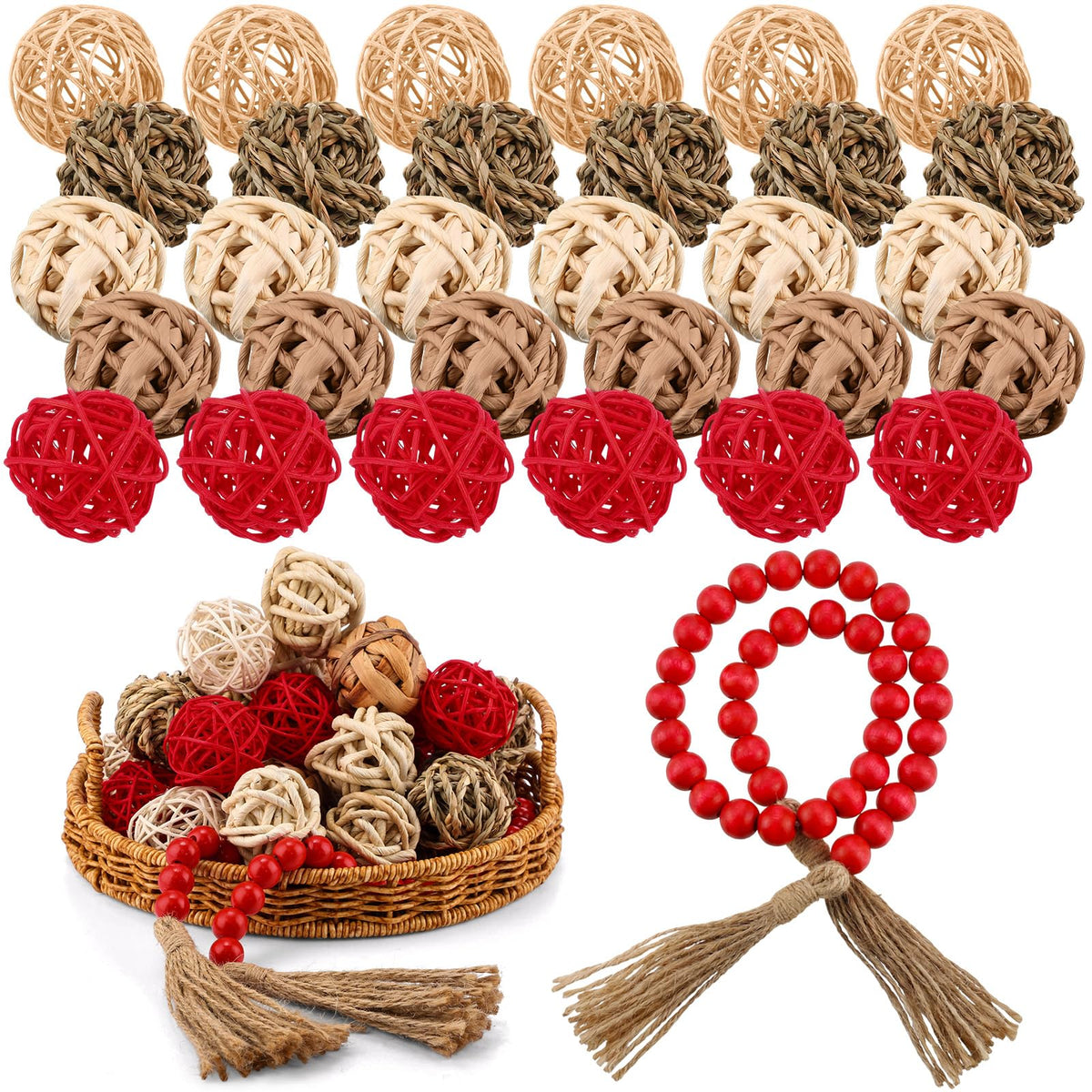 Halloscume 31 Pcs Wicker Rattan Decorative Balls, Brown