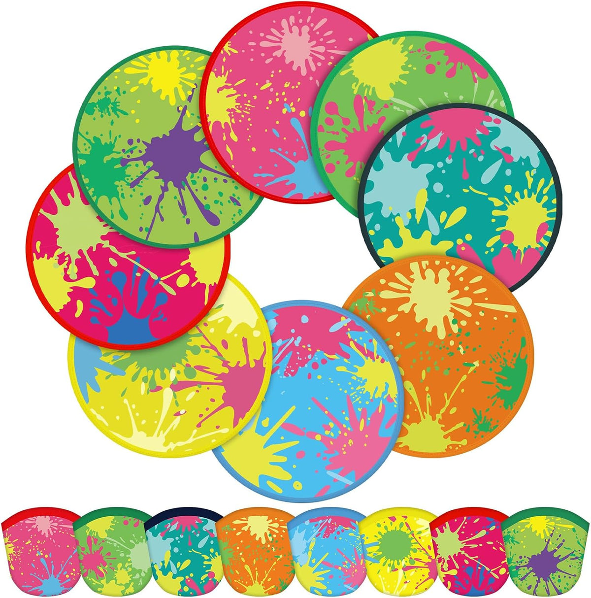 Gejoy 24 Pcs Splash Pattern Flying Disc Folding Hand Fan 8 Styles