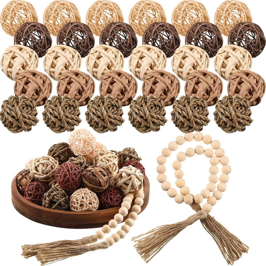 Halloscume 31 Pcs Wicker Rattan Decorative Balls, Brown