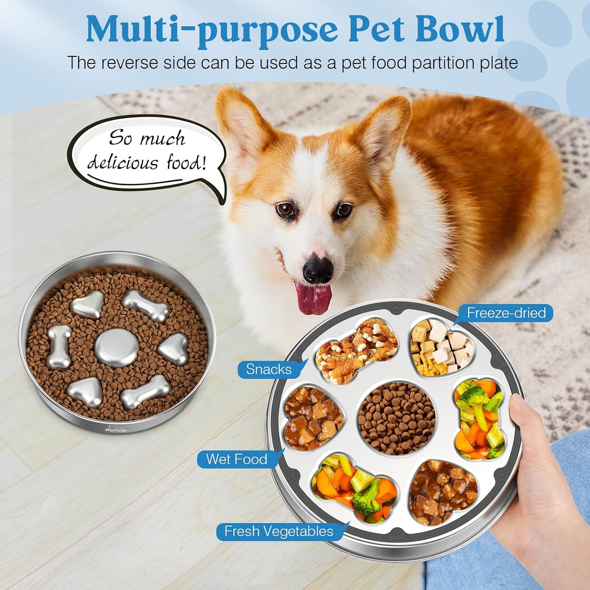 2Pcs Slow Feeder Dog Bowls, 304 Stainless Steel Slow Feeder, 5 Cups