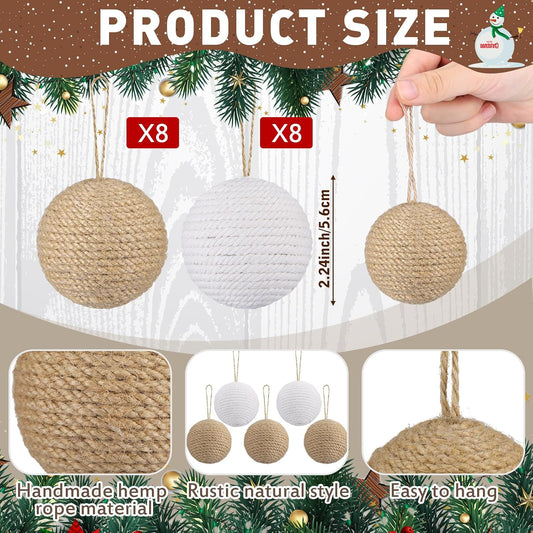Simgoing 16 Pcs 2.24" Boho Christmas Ball Ornament, Farmhouse Hanging Decor