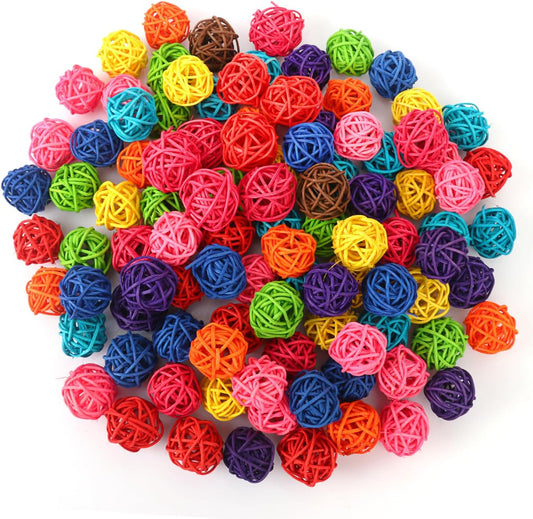 100 PCS 1.2 inch Coloured Decorative Wicker Rattan Balls, Wicker Dried Vine Balls for Party Wedding, Table Decoration and Home Décor