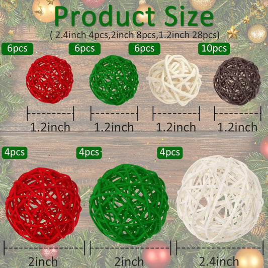 SANNIX 40Pcs Christmas Decorations Rattan Wicker Balls Hanging Ornaments Vase Bowl Fillers for Wedding Christmas Party Home Decor Table Tree Decorations